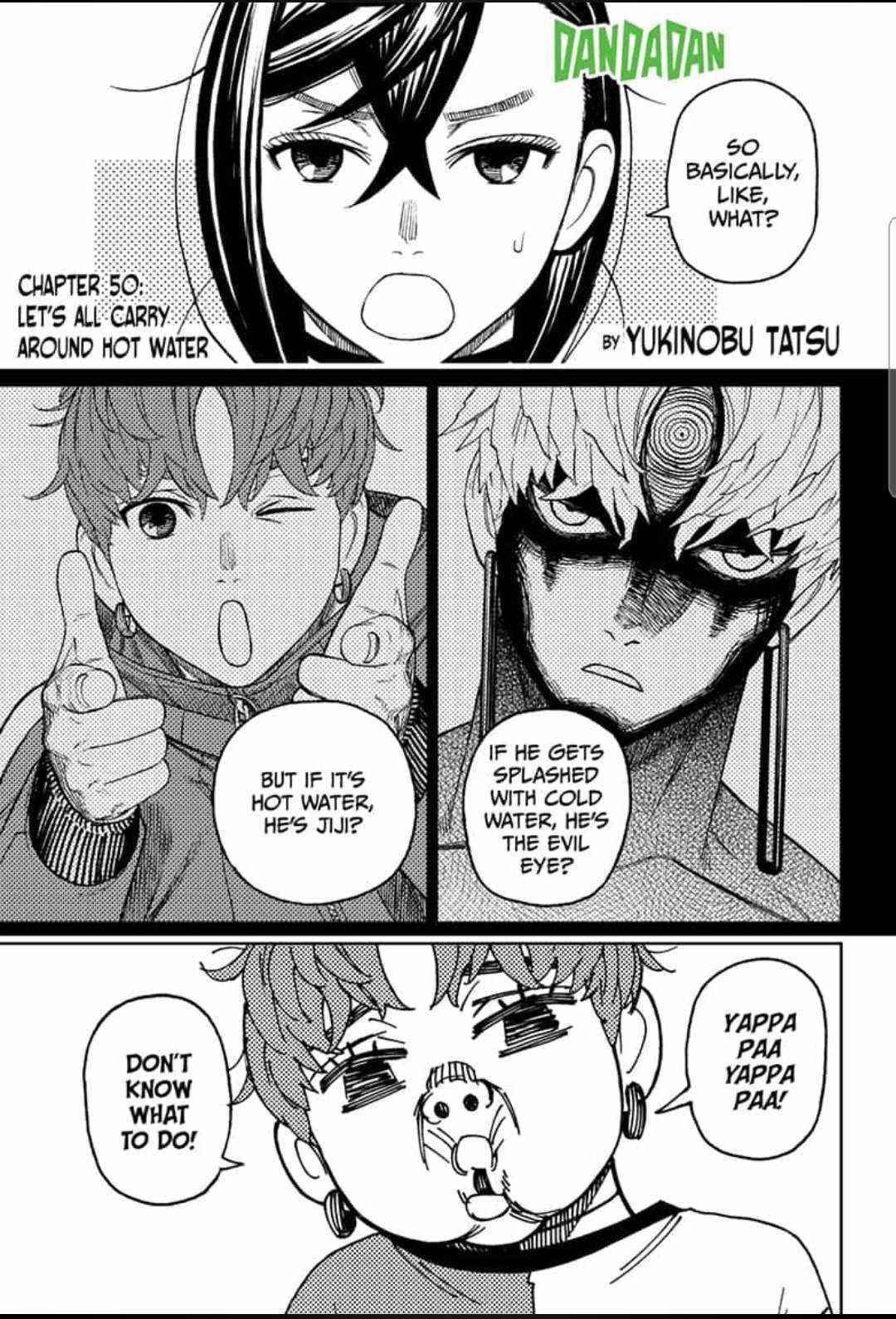 Dandadan Manga Chapter 50 page 1 - Let's All Carry Around Hot Water